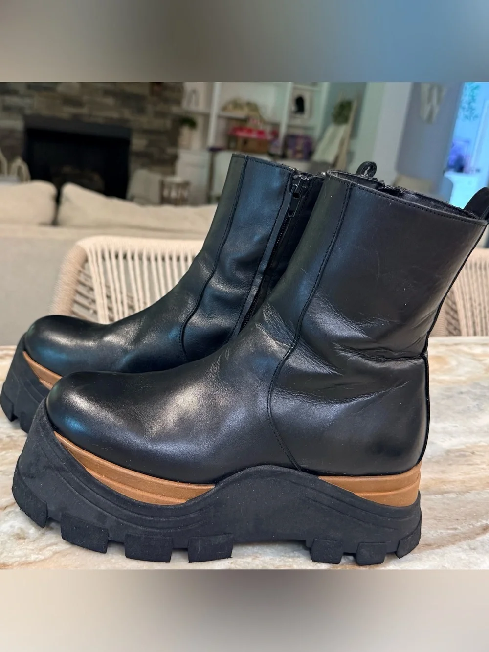 Women’s ALOHAS Sapphire Nutty black leather chunky ankle boots- Size 38